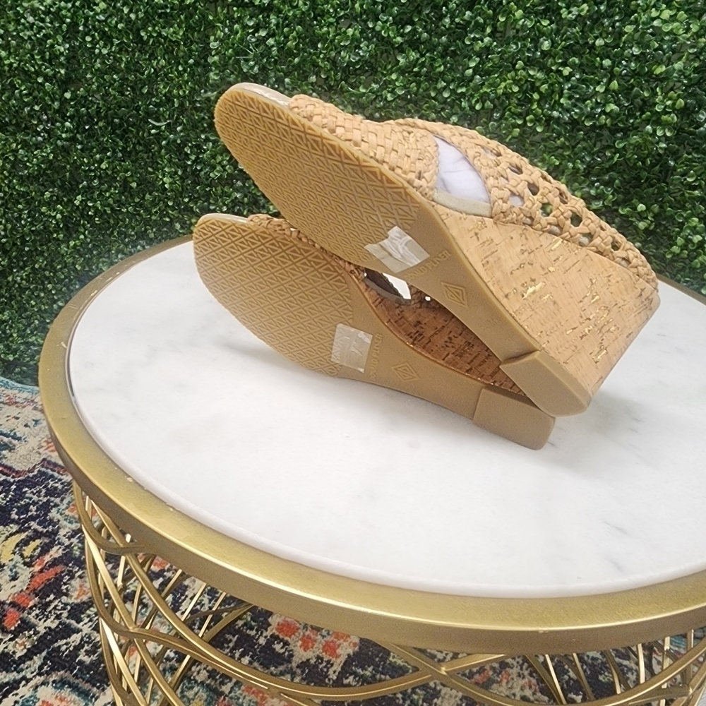Donald Pliner Women's Square Toe Specked Cork Wedge Beige Sandals - Picture 3 of 6